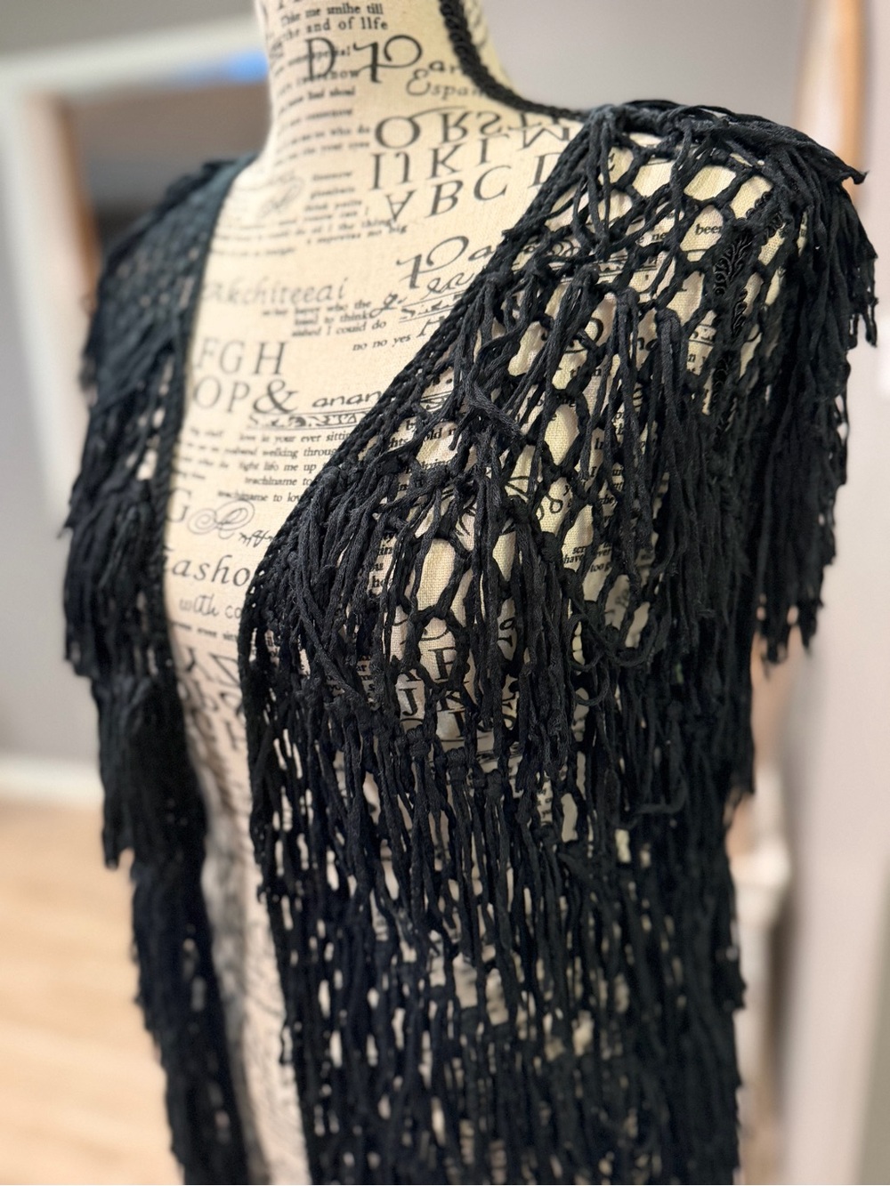 Umgee Black Open-Weave Fringe Vest